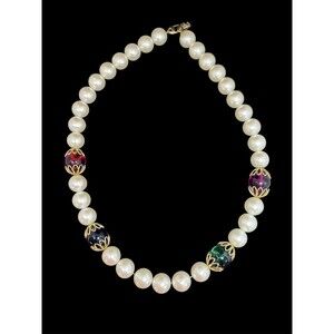Vintage Signed Napier Pearl Necklace with Gem Colored Lucite Balls